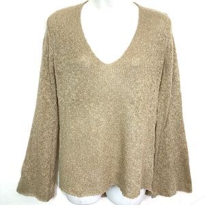 ZARA KNIT Beige V-Neck Loose Knit Sweater Light S